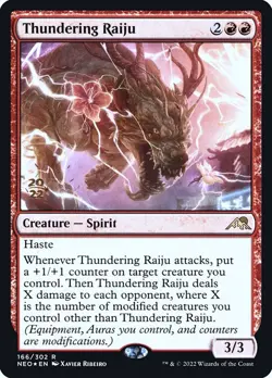 Thundering Raiju 166/302 Pre Release Promo FOIL Neon Dynasty MTG Near Mint - Image 1