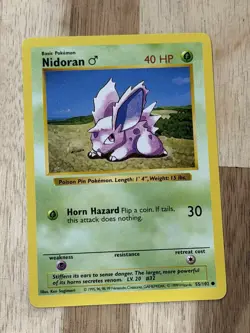 Original 1999 Pokemon TCG Base Set Card Nidoran 55/102 Shadowless NM - Image 1