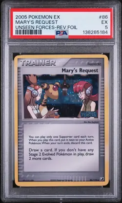 MARY'S REQUEST REVERSE HOLO STAMPED #86/115 2005 POKEMON EX UNSEEN FORCES PSA 5 - Image 3