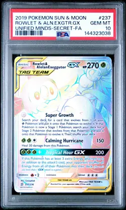 2019 ROWLET & ALOLAN EXEGGUTOR GX 237/236 SECRET UNIFIED MINDS POKEMON PSA 10 - Image 1