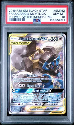 2019 LUCARIO & MELMETAL GX SM192 POWER PARTNERSHIP TINS POKEMON PSA 10 - Image 1