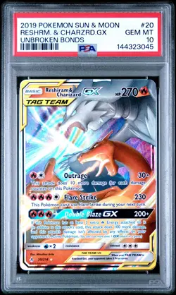 2019 RESHIRAM & CHARIZARD GX 20/214 UNBROKEN BONDS POKEMON PSA 10 - Image 1
