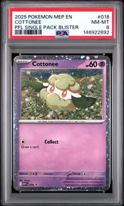 2025 Pokemon MEP EN Cottonee PFL Single Pack Blister PSA 8 - Image 1