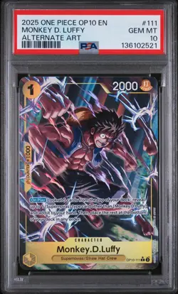 2025 ONE PIECE OP10-ROYAL BLOOD ALTERNATE ART #111 MONKEY D. LUFFY PSA 10 - Image 1