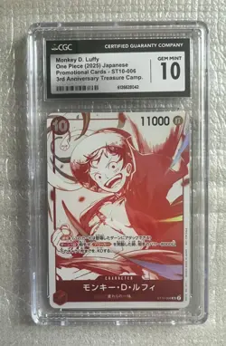CGC GEM MINT 10 One Piece 2025 Japanese Monkey D.Luffy ST10-006 - Image 1