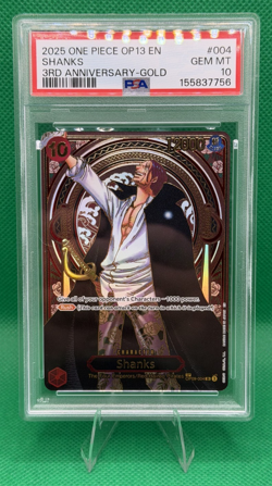 One Piece CCG Shanks SP 3rd Anniversary Gold OP09-004 SR OP13 EN PSA 10 GEM MINT - Image 1