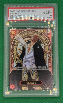 One Piece CCG Shanks SP 3rd Anniversary Gold OP09-004 SR OP13 EN PSA 10 GEM MINT - Image 3