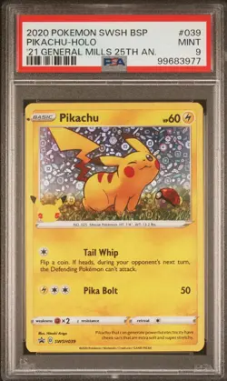 PIKACHU 2020 Pokemon General Mills 25th Anniv. Holo #039 BLACK DOT ERROR ~ PSA 9 - Image 1