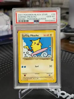 2001 Pokemon Black Star Promo Pokemon League Surfing Pikachu #28 PSA 10 - Image 1