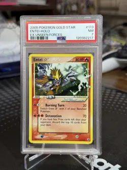 Pokemon TCG Entei Gold Star Unseen Forces 113/115 PSA 7 - Image 1