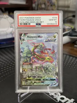 PSA 10 GEM MINT Rayquaza VMAX Alt Art 218/203 Evolving Skies Pokemon 2021 - Image 1
