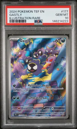 2024 POKEMON TEMPORAL FORCES ILLUSTRATION RARE #177 GASTLY PSA 10 GEM MINT - Image 1