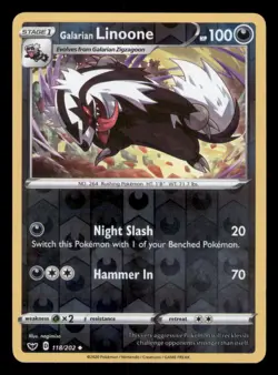 Galarian Linoone 118/202 Uncommon Sword & Shield Pokemon TCG Reverse Holo NM - Image 1