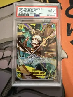 ONE PIECE PRB02-SPECIAL ALTERNATE ART #119 TRAFALGAR LAW PSA 10 - Image 1