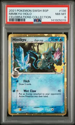 2021 Pokemon SWSH BSP Mimikyu Holo Celebrations Collection #136 PSA 8 Mint - Image 1