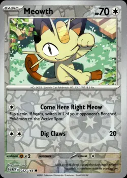 MEOWTH 052/165 COMMON 151 POKEMON REVERSE HOLO NM - Image 1