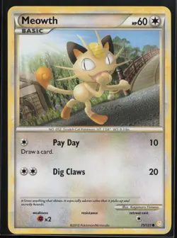 Meowth 75/123 Common HeartGold & SoulSilver Pokemon Lightly Played - Image 1