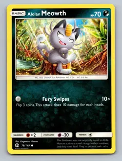 Alolan Meowth 78/149 Common SM Base Set Pokemon Near Mint - Image 1