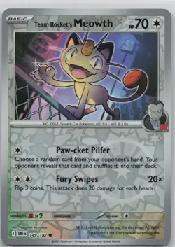 Team Rocket's Meowth 149/182 Common Destined Rivals Pokemon Reverse Holo NM - Image 1