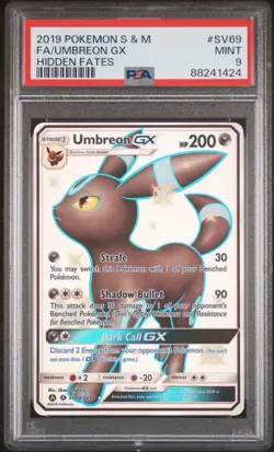 2019 Pokemon Sun & Moon Hidden Fates #SV69 Full Art SHINY UMBREON GX PSA 9 MINT - Image 1
