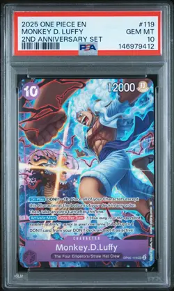 2025 ONE PIECE OP05 119 MONKEY D LUFFY ENGLISH 2ND ANNIVERSARY SET PROMO PSA 10 - Image 1
