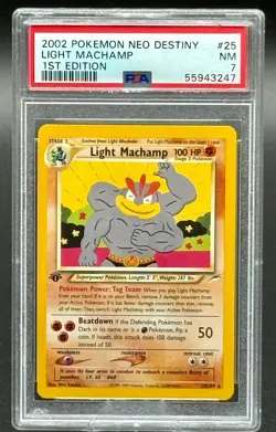 2002 Pokemon Neo Destiny Light Machamp 1st Edition #25 PSA 7 NM Rare WOTC - Image 1