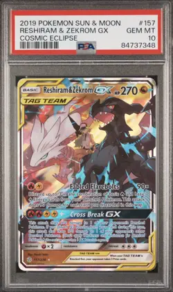 Pokemon Reshiram Zekrom GX 157/236 Cosmic Eclipse Sun & Moon PSA 10 - Image 1