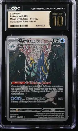 2025 POKEMON EN-MEGA EVOLUTION ILLUSTRATION RARE #141 CLAWITZER CGC 10 PRISTINE - Image 1