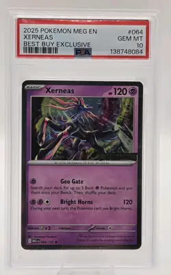 2025 XERNEAS 064 MEGA EVOLUTION STAMPED BEST BUY EXCLUSIVE POKEMON PROMO PSA 10 - Image 1