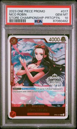 PSA 10 Nico Robin Store Championship Participant English One Piece TCG 2023 - Image 1