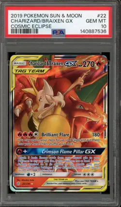Pokemon Charizard & Braixen GX Cosmic Eclipse #22 PSA 10 Gem Mint - Image 1