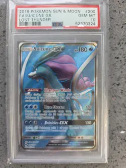 2018 POKEMON SUN & MOON LOST THUNDER #200 FULL ART/SUICUNE GX PSA 10 - Image 1
