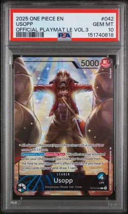 2025 ONE PIECE PROMOS OFFICIAL PLAYMAT LIMITED EDITION VOL.3 #042 USOPP PSA 10 - Image 1