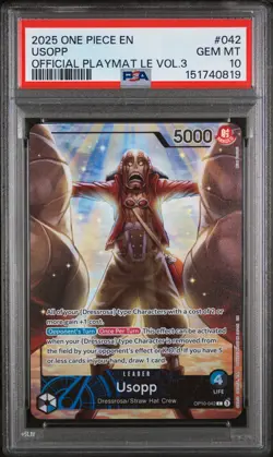 2025 ONE PIECE PROMOS OFFICIAL PLAYMAT LIMITED EDITION VOL.3 #042 USOPP PSA 10 - Image 1