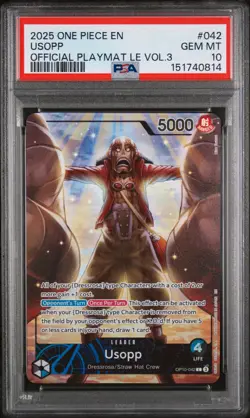 2025 ONE PIECE PROMOS OFFICIAL PLAYMAT LIMITED EDITION VOL.3 #042 USOPP PSA 10 - Image 1