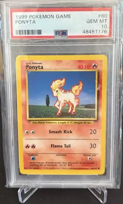 1999 Pokemon Base Set Unlimited #60 Ponyta PSA 10 Gem Mint - Image 1