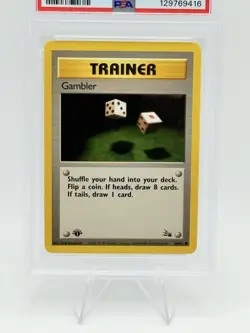 1999 POKEMON FOSSIL 1ST EDITION #60 GAMBLER PSA 9 - Image 2
