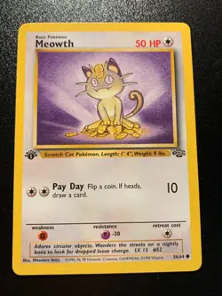 Pokemon Card 1st Edition Jungle Meowth 56/64. WoTC Vintage - Image 1