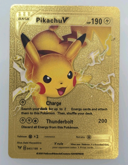 Pokemon Pikachu V 190hp Gold Foil Fan Art Collector Card TCG - Image 1