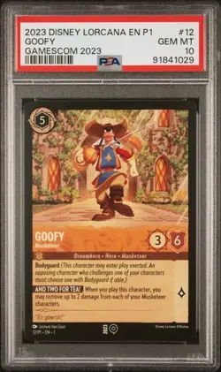 Disney Lorcana Goofy Musketeer PSA10 Gamescom 2023 Promo Card 12/P1 EN 1 - Image 1