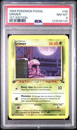 PSA 8 NM/MT 1999 POKEMON FOSSIL 48 GRIMER 1ST EDITION ENGLISH - Image 1