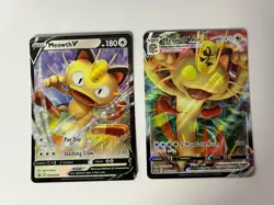 MEOWTH V & MEOWTH VMAX SWSH004 SWSH005 HOLO BLACK STAR PROMO NM POKEMON TCG SET - Image 1