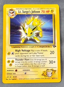 NM Unlimited Lt. Surge's Jolteon 28/132 Rare Gym Challenge Pokemon Ken Sugimori - Image 1