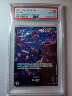 PSA 10 Gem Mint One Piece 2nd Anniversary OP09-042 Buggy Clown Art English - Image 1