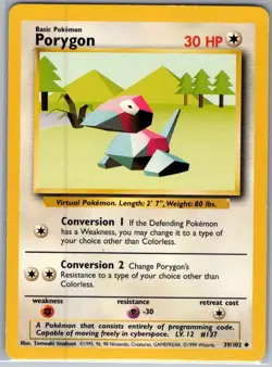 Porygon 39/102 Non Holo Base Set - Pokemon Card - LP - Image 1
