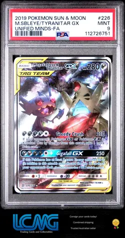 Pokemon TCG 2019 Unified Minds #226 Mega Sableye & Tyranitar Gx PSA 9 - Image 1