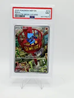 2025 Riolu 010 Pokemon Mega Evolution ETB Promo PSA 9 - Image 1