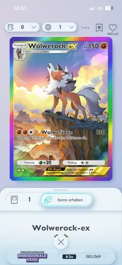 Pokemon Pocket TCG Wolwerock EX 2 Star Rainbow [Ger] Deutsch Digitale Karte - Image 1
