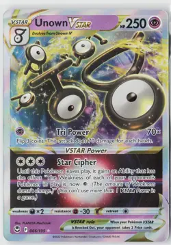 Unown VSTAR 066/195 Holo VSTAR Rare Silver Tempest Pokemon Near Mint - Image 1