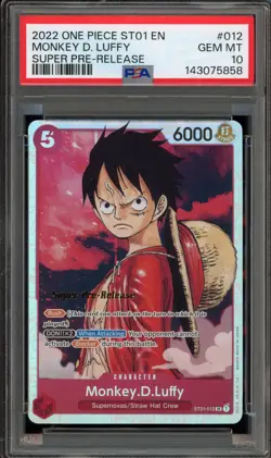 One Piece CCG Monkey.D.Luffy Super Pre-Release ST01-012 PSA 10 Gem Mint - Image 1
